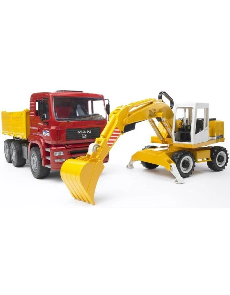 Bruder 2751 - MAN vrachtwagen met Liebherr graafmachine Bruder 2751 - MAN Vrachtwagen Met Liebherr Graafmachine -Britains Winkel bruder bruder 2751 man vrachtwagen met liebherr gr