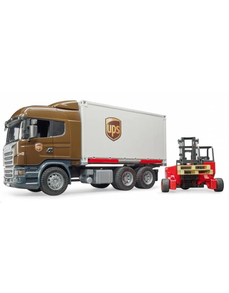Bruder 3581 - Scania R-vrachtwagen UPS met heftruck Bruder 3581 - Scania R-vrachtwagen UPS Met Heftruck -Britains Winkel bruder bruder 3581 scania r vrachtwagen ups met he