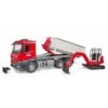 Bruder 3624 - MB Arocs Met Afrolcontainer En Schaeff HR16 Minibagger