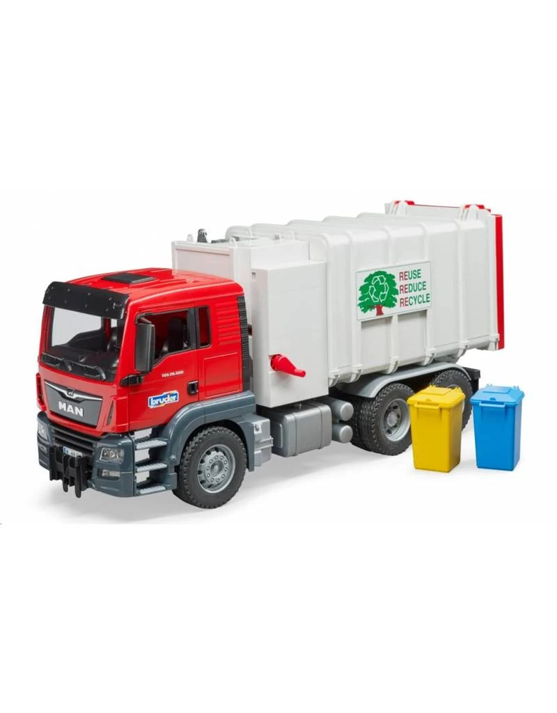 Bruder 3761 - MAN TGS vuilniswagen (zij lader) incl. 2 kliko's Bruder 3761 - MAN TGS Vuilniswagen (zij Lader) Incl. 2 Kliko's -Britains Winkel bruder bruder 3761 man tgs vuilniswagen zij lader 1