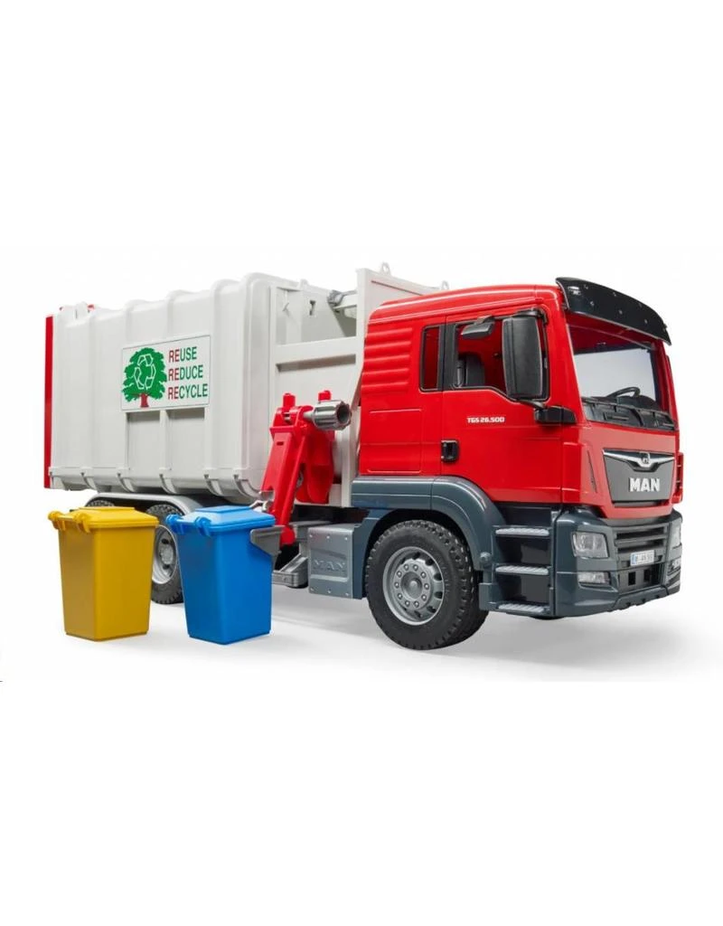 Bruder 3761 - MAN TGS vuilniswagen (zij lader) incl. 2 kliko's Bruder 3761 - MAN TGS Vuilniswagen (zij Lader) Incl. 2 Kliko's -Britains Winkel bruder bruder 3761 man tgs vuilniswagen zij lader 2