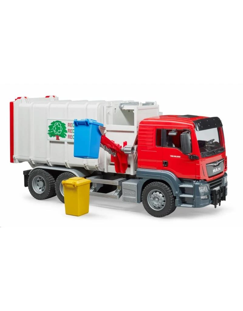 Bruder 3761 - MAN TGS vuilniswagen (zij lader) incl. 2 kliko's Bruder 3761 - MAN TGS Vuilniswagen (zij Lader) Incl. 2 Kliko's -Britains Winkel bruder bruder 3761 man tgs vuilniswagen zij lader 3